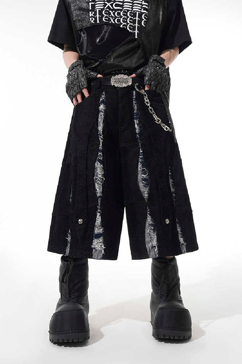 Snakeskin Cutout Cropped Shorts