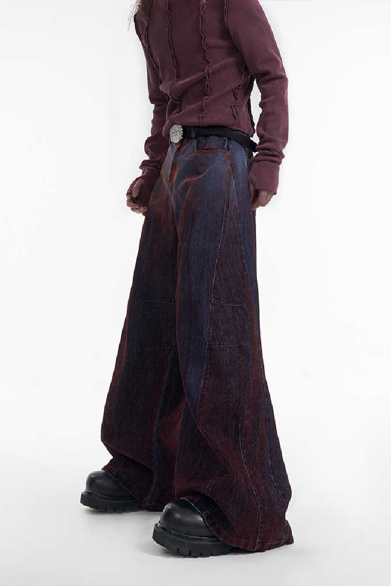 Flocked Patchwork Wide Jeans