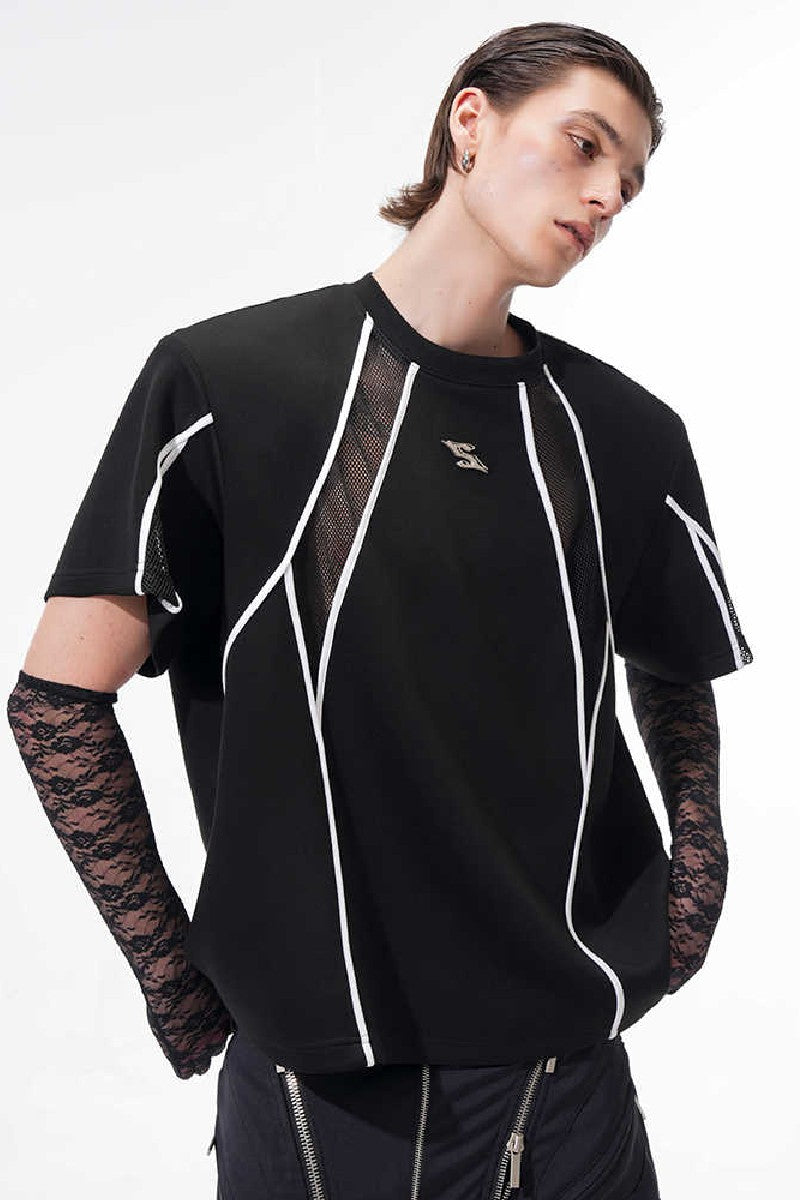 Mesh Panel Padded Shoulder Tee
