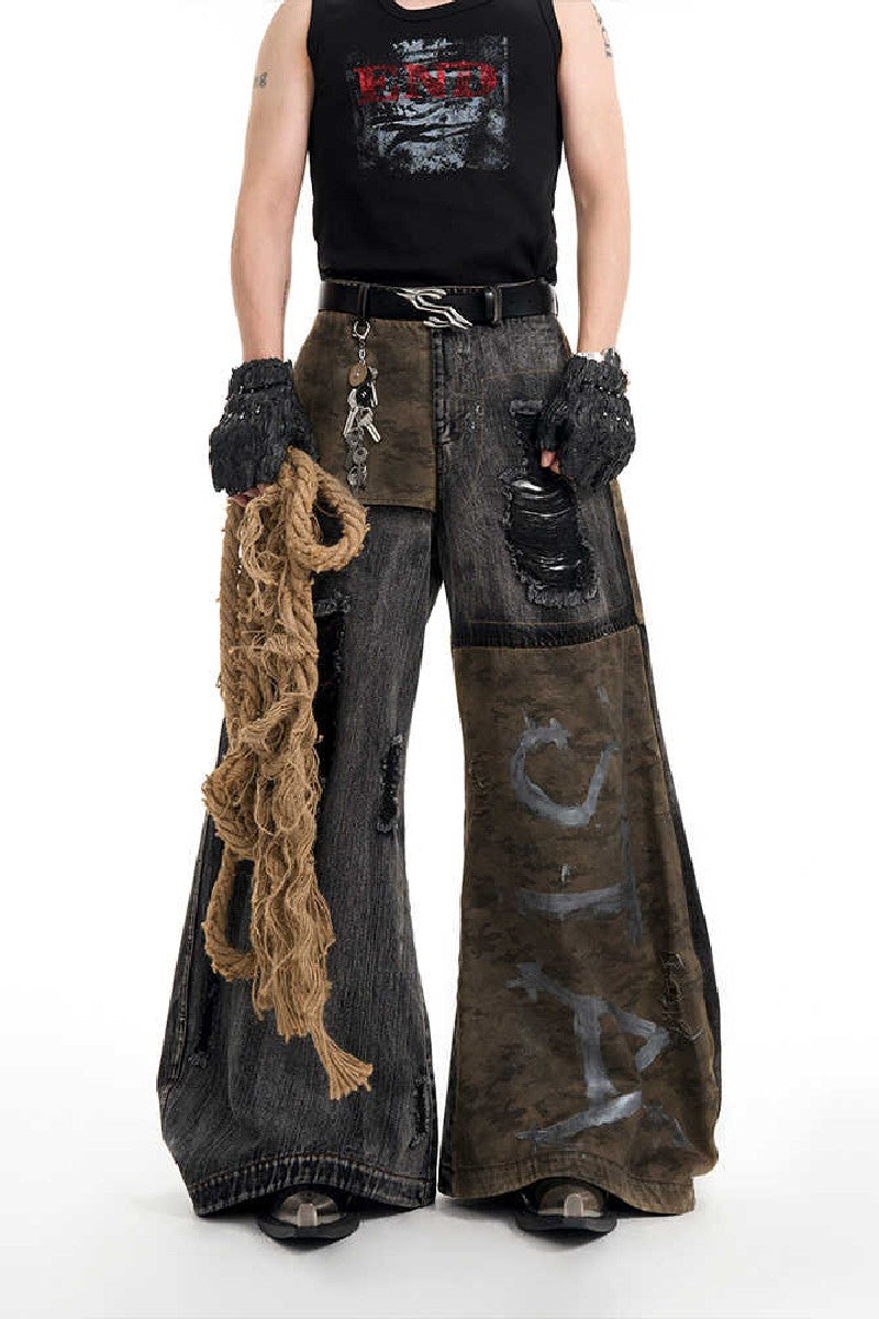 Camo Patchwork Flared Jeans