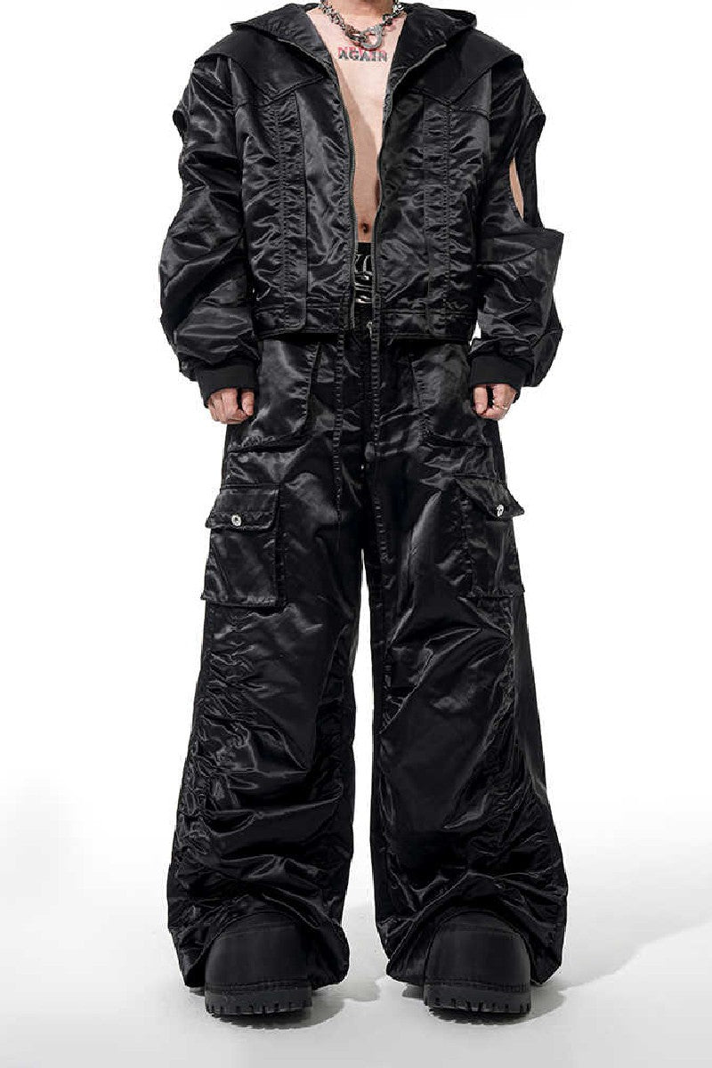 Deconstructed Techwear Nylon Cargo Pants