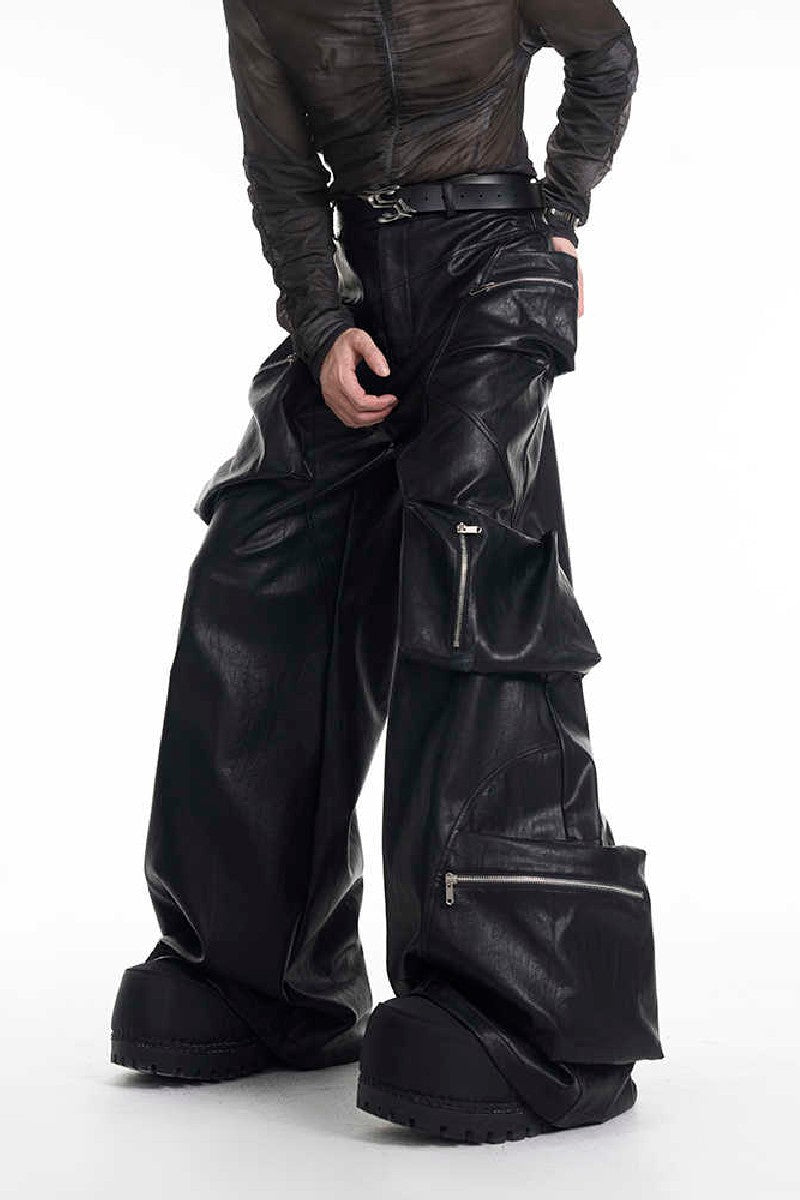 Heavyweight Multi-Pocket PU Cargo Pants