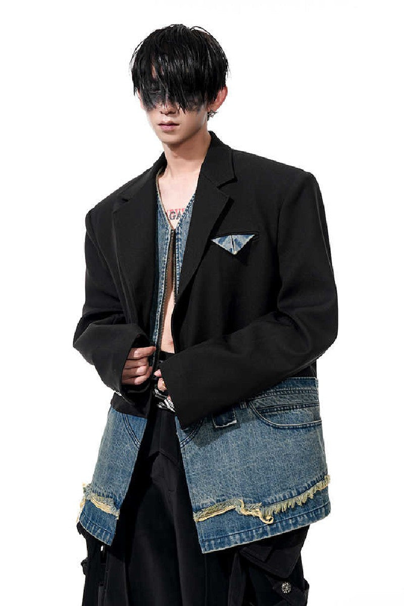 Double Layer Patchwork Denim Blazer