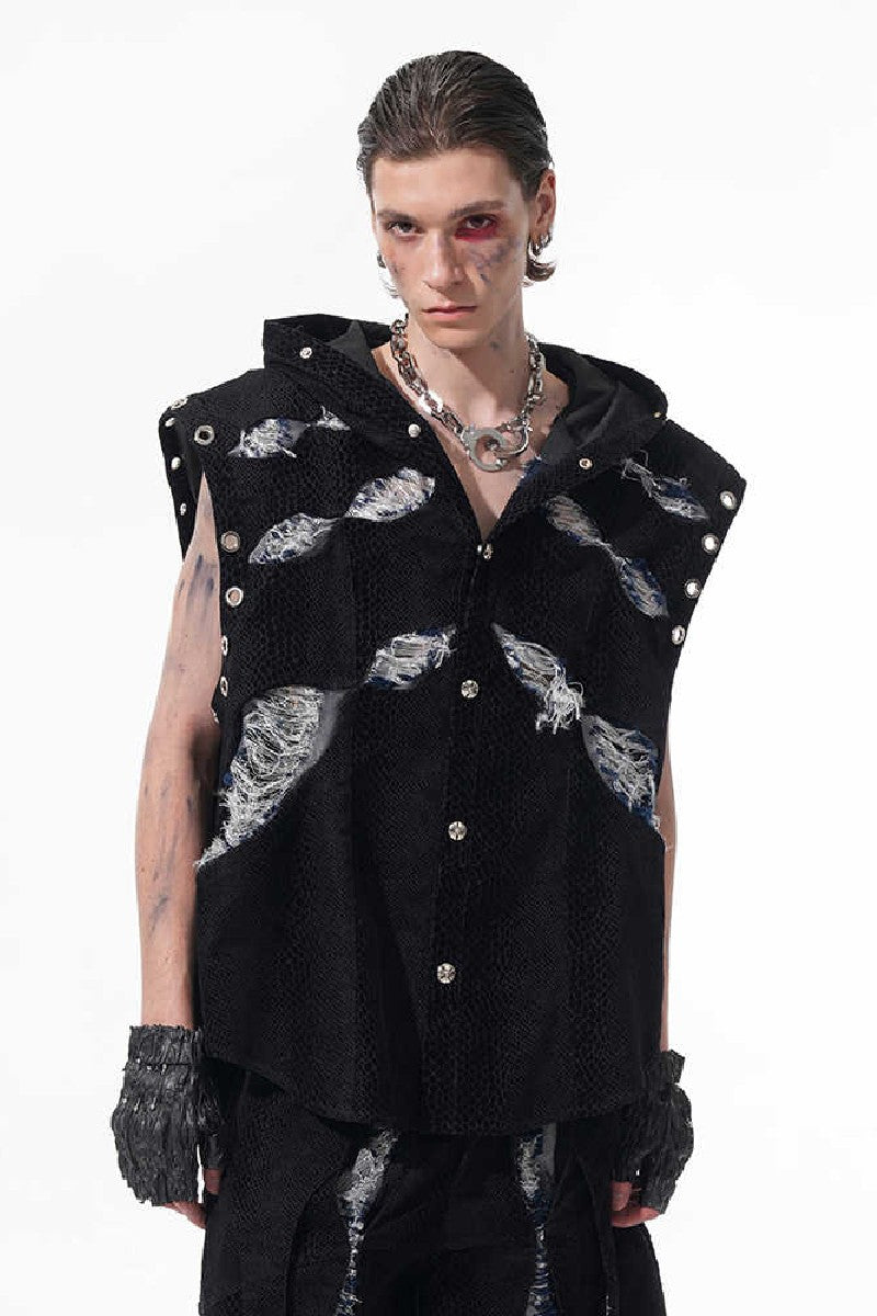 Snakeskin Hooded Sleeveless Vest