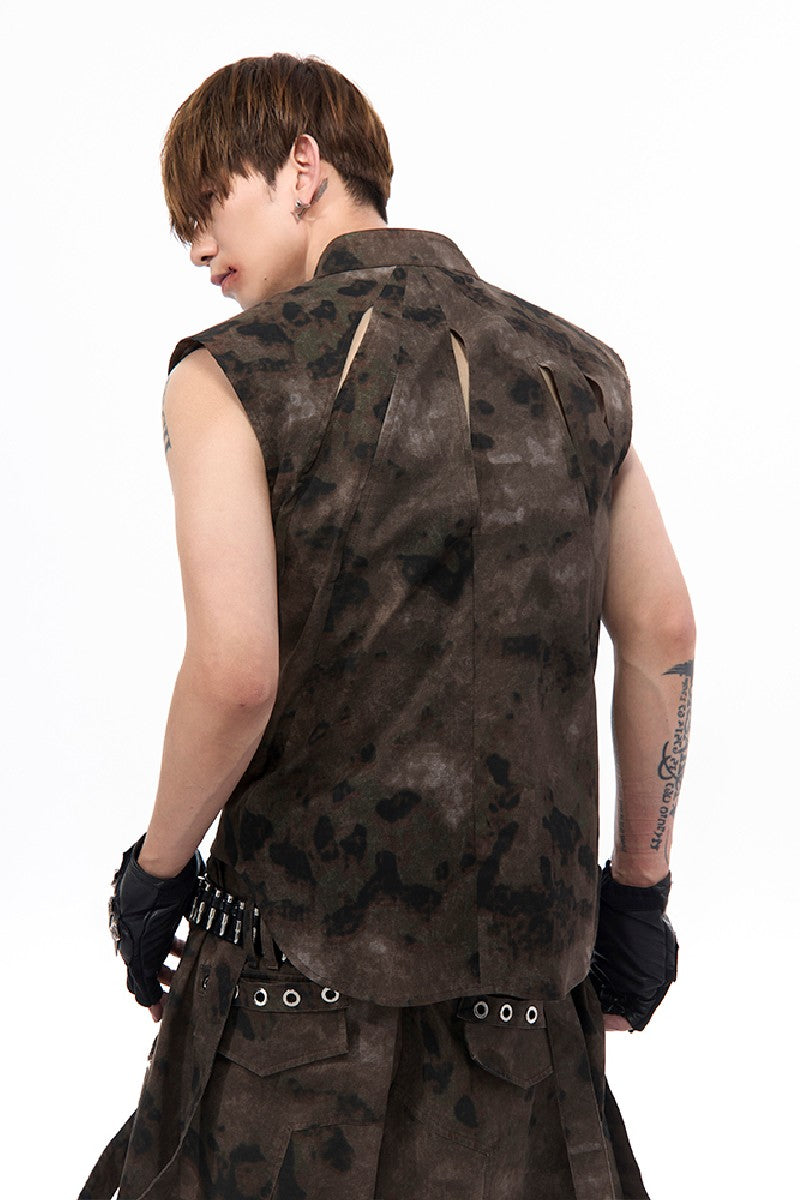 Cropped Camo Denim Vest