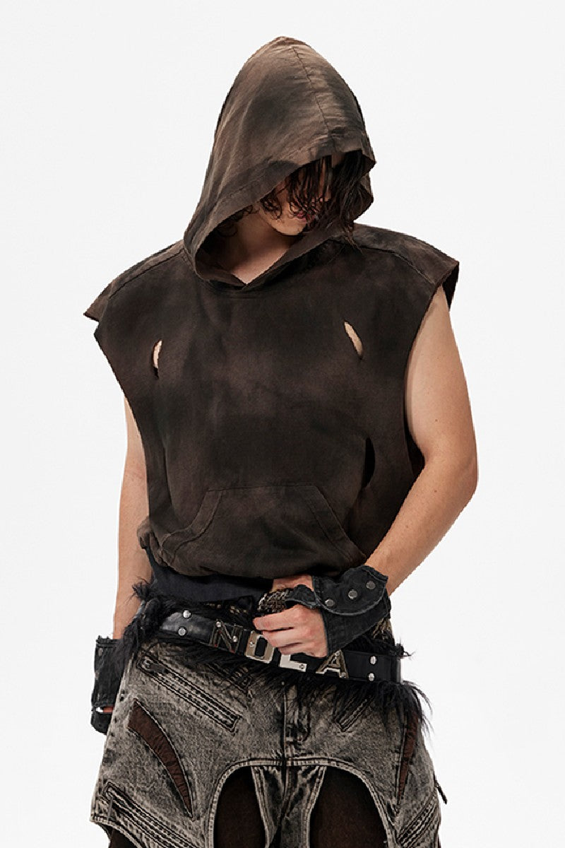 Distressed Hooded Crop Vest