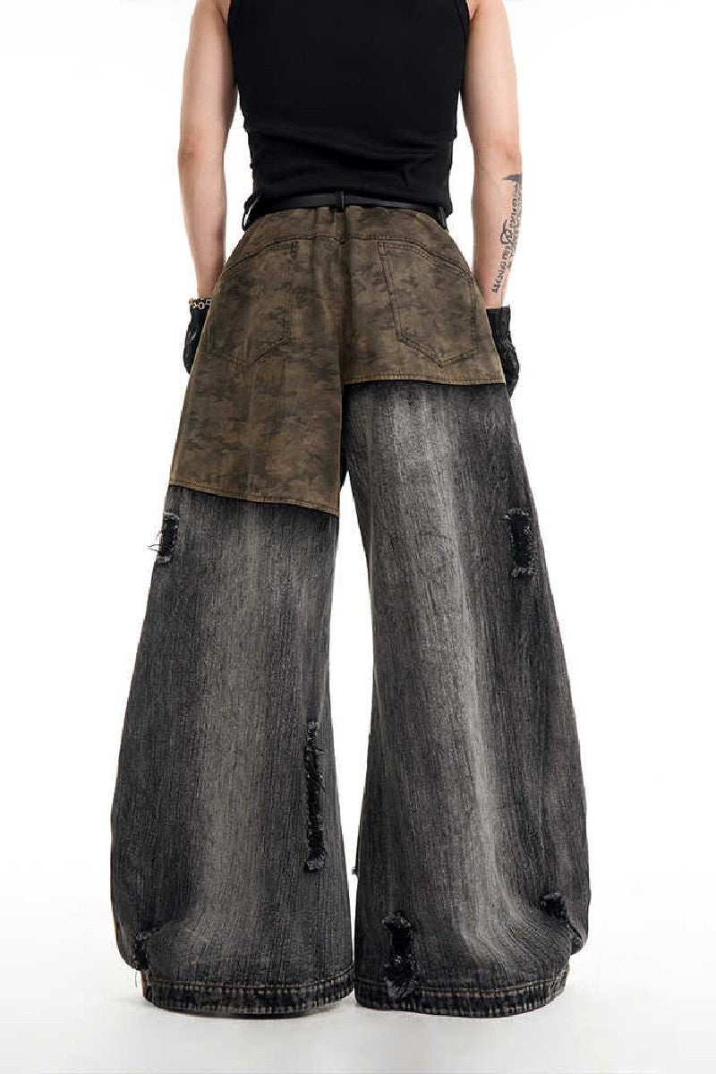 Camo Patchwork Flared Jeans