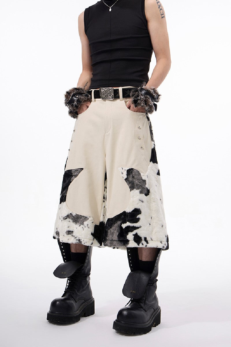 Patchwork Fleece Fur Shorts
