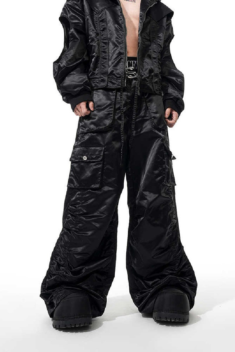 Deconstructed Techwear Nylon Cargo Pants