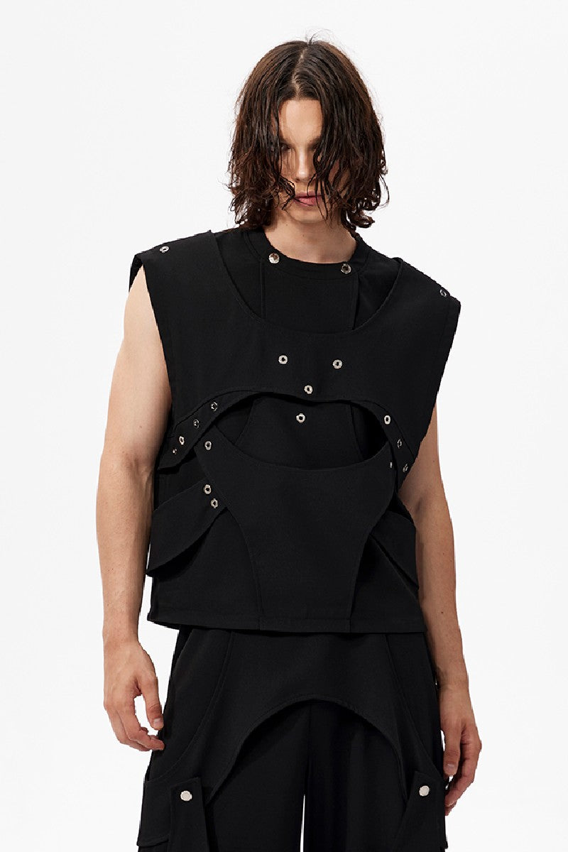 Deconstructed Black Sleeveless Vest