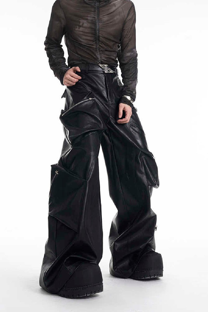 Heavyweight Multi-Pocket PU Cargo Pants
