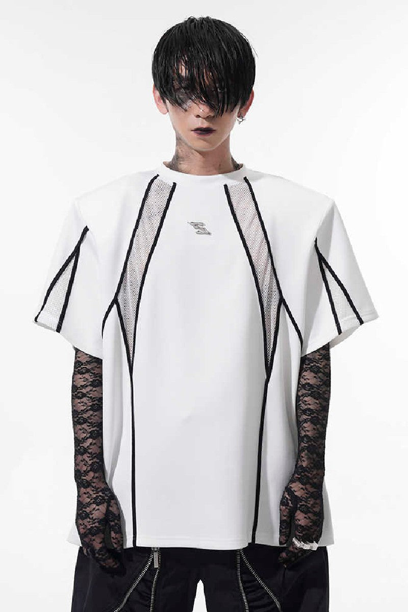 Mesh Panel Padded Shoulder Tee