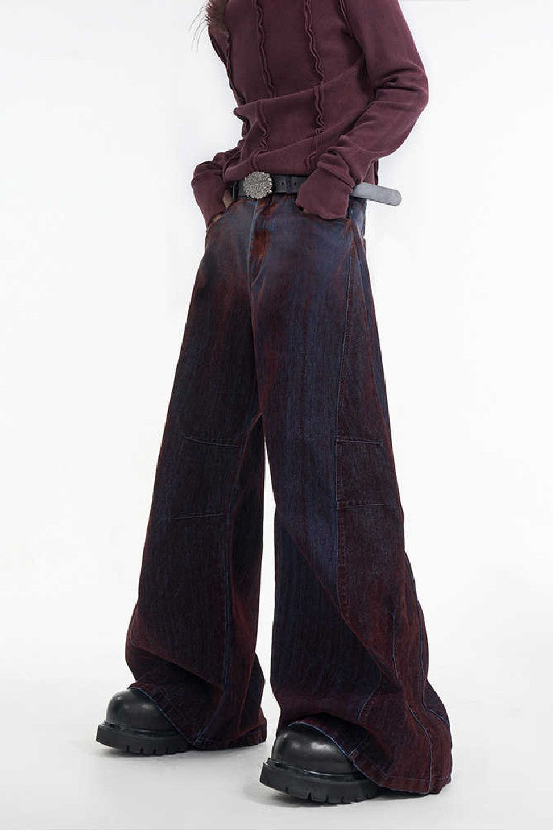 Flocked Patchwork Wide Jeans