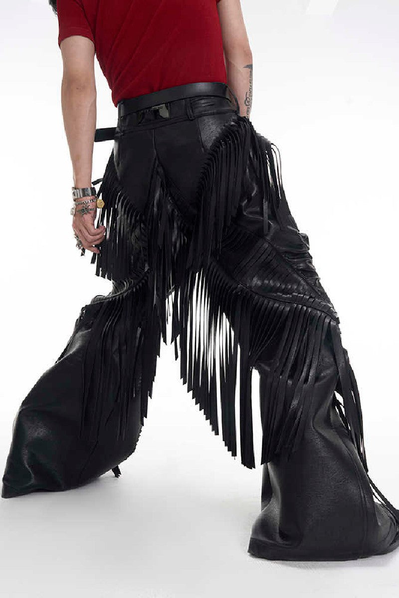 Fringe PU Leather Pants