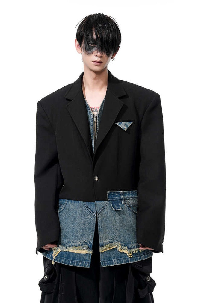 Double Layer Patchwork Denim Blazer
