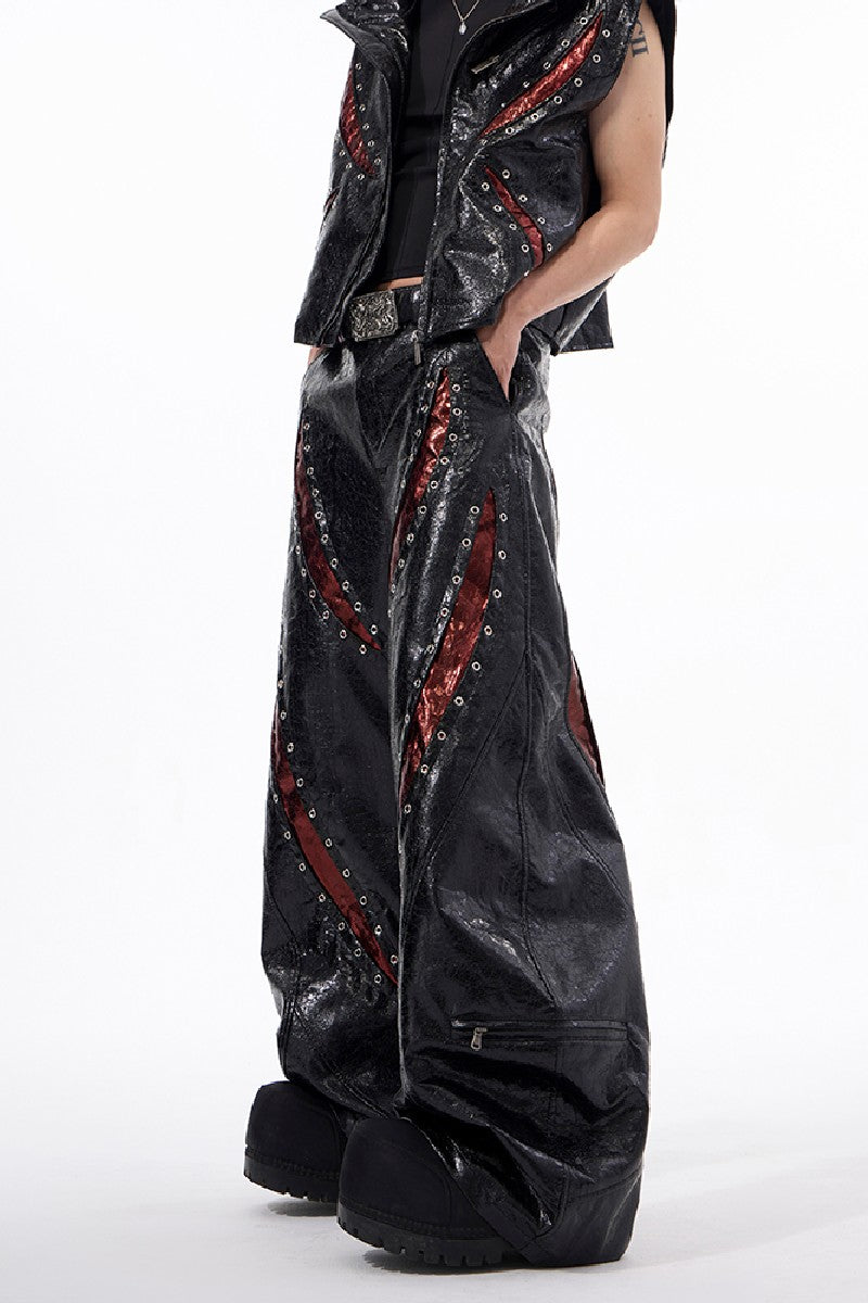 Cracked Texture Punk Flared Pants