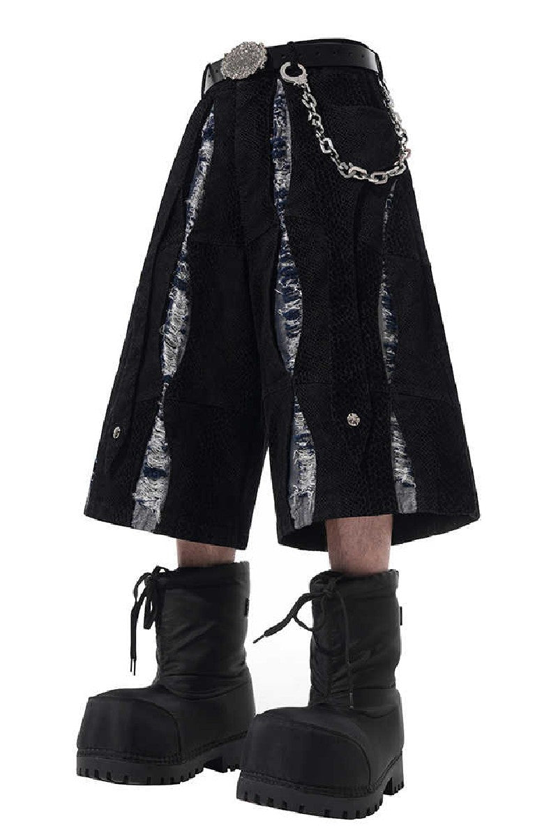 Snakeskin Cutout Cropped Shorts