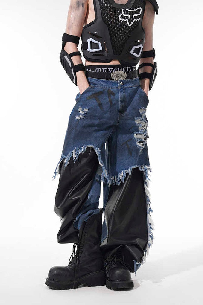 Layered Patchwork Distressed Jeans