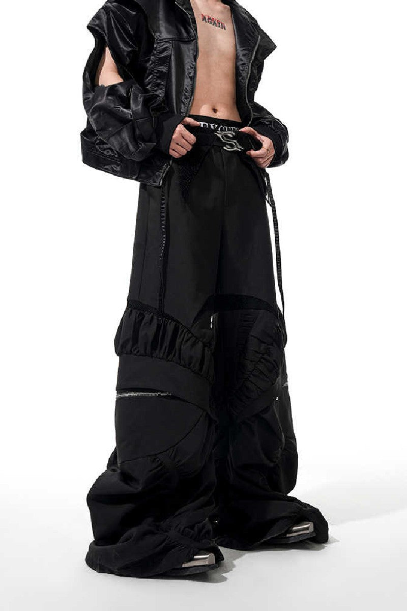 Heavy Deconstructed Ruched Wide-Leg Pants