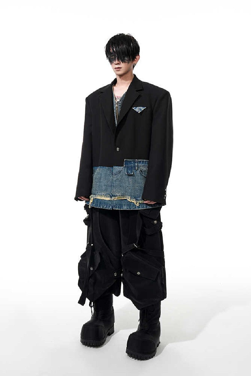 Double Layer Patchwork Denim Blazer