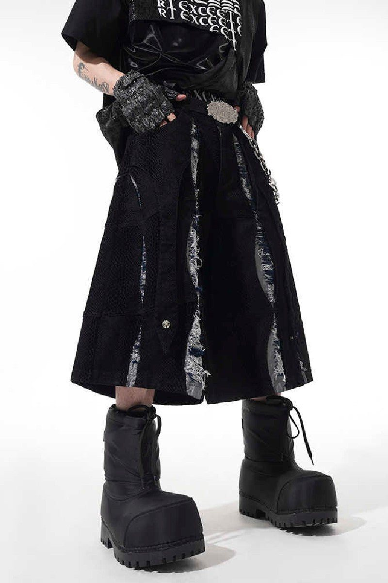 Snakeskin Cutout Cropped Shorts