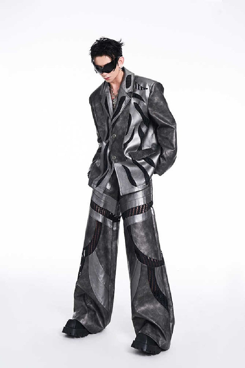 Liquid Mesh Cutout Leather Trousers