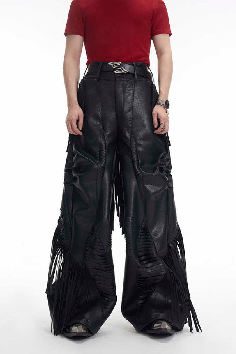 Fringe PU Leather Pants