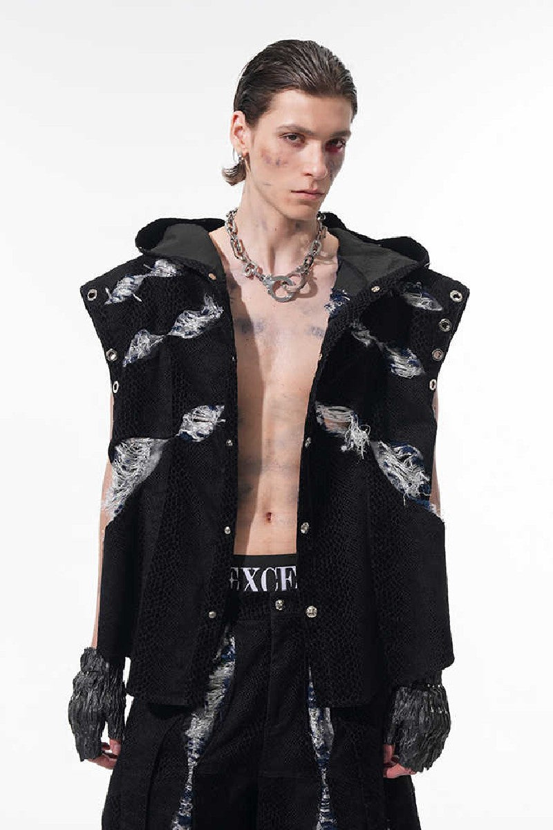 Snakeskin Hooded Sleeveless Vest