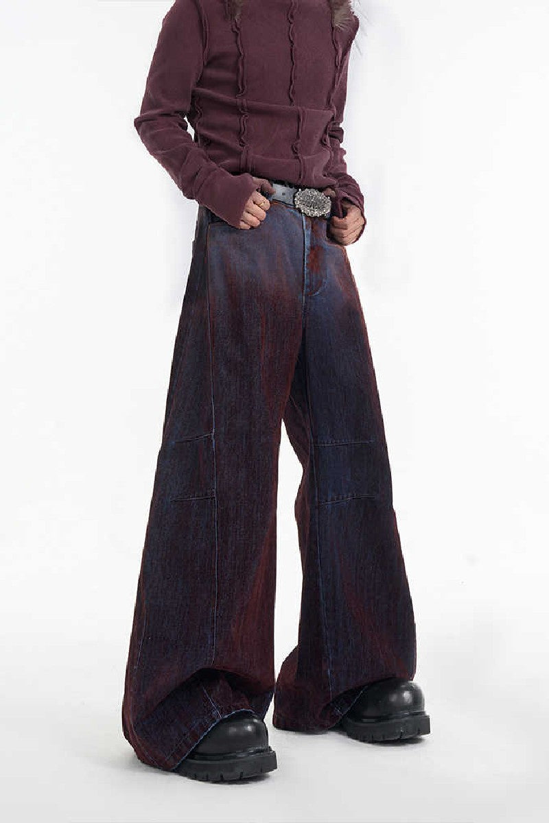 Flocked Patchwork Wide Jeans