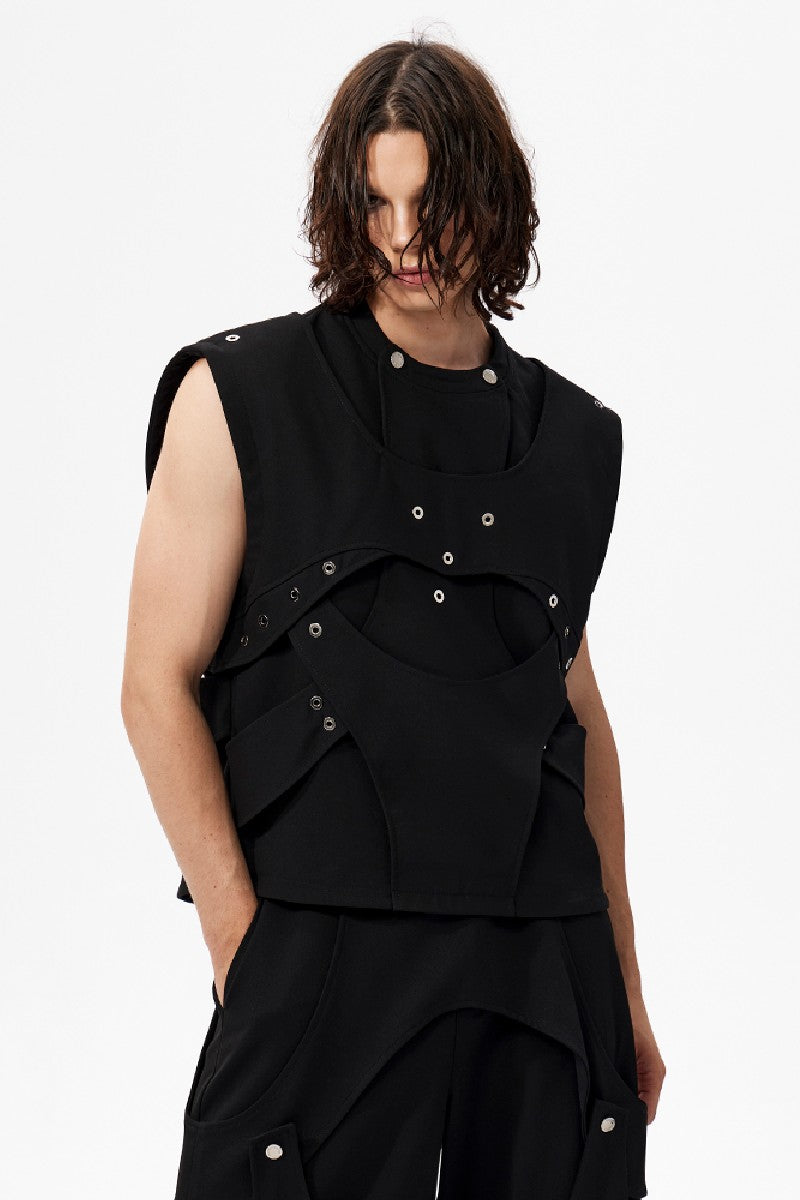 Deconstructed Black Sleeveless Vest