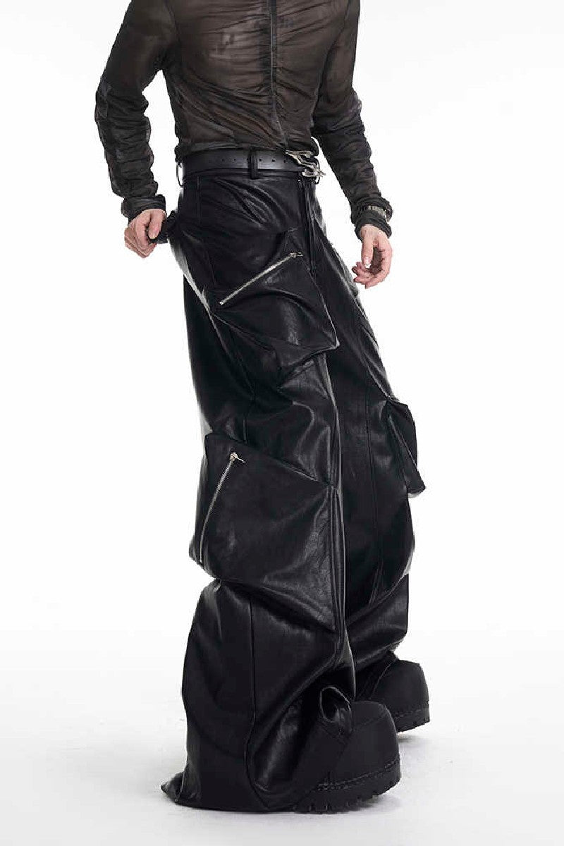 Heavyweight Multi-Pocket PU Cargo Pants