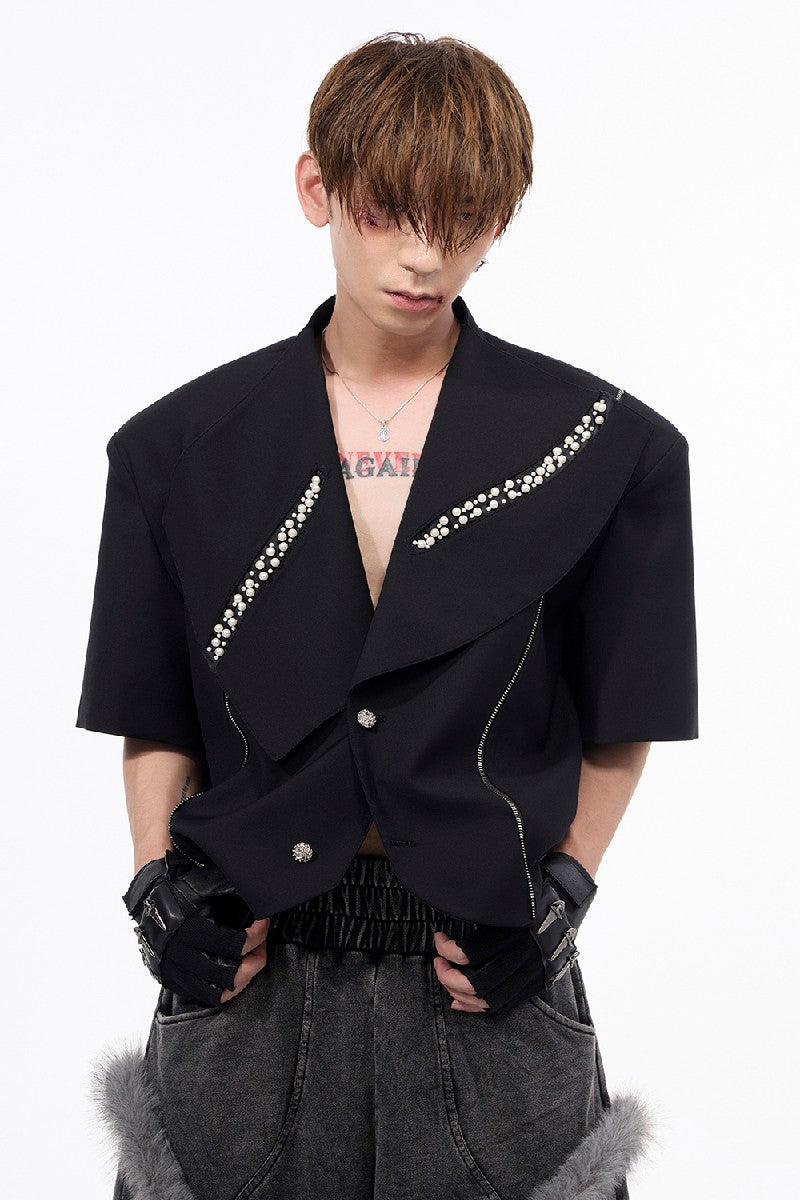 Pearl Cropped Padded Blazer