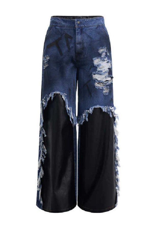 Layered Patchwork Distressed Jeans