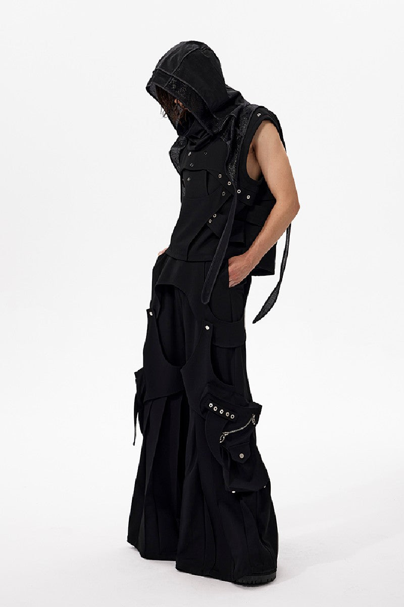 Deconstructed Black Sleeveless Vest