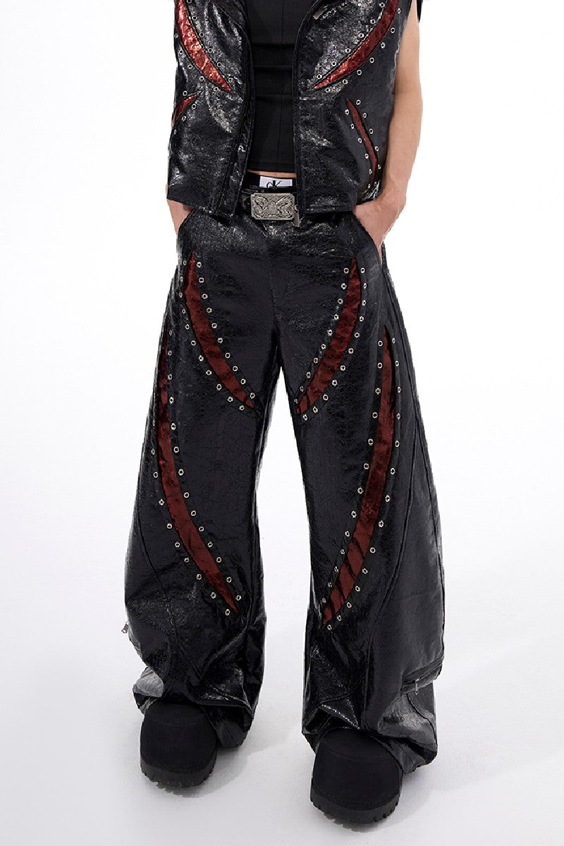 Cracked Texture Punk Flared Pants