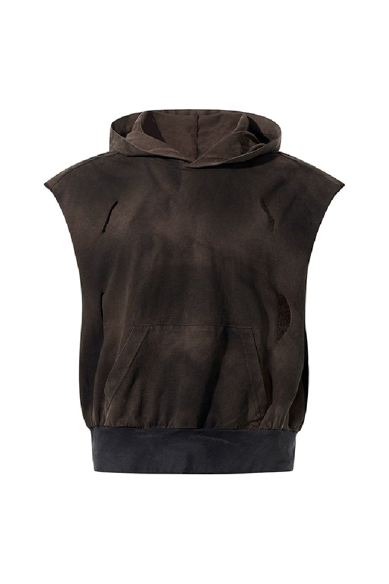 Distressed Hooded Crop Vest