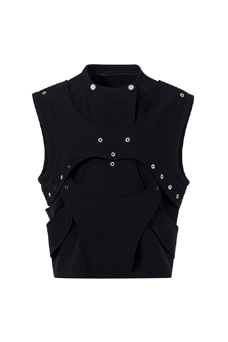 Deconstructed Black Sleeveless Vest