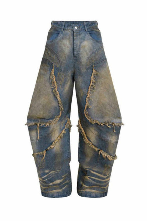 Distressed Hand-Painted Structured Denim
