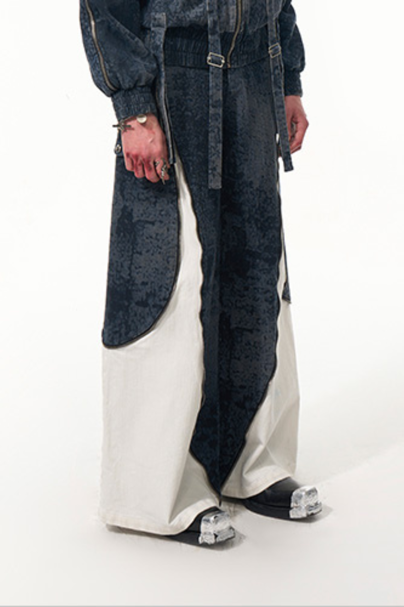 Zipper Patchwork Double Layer Denim