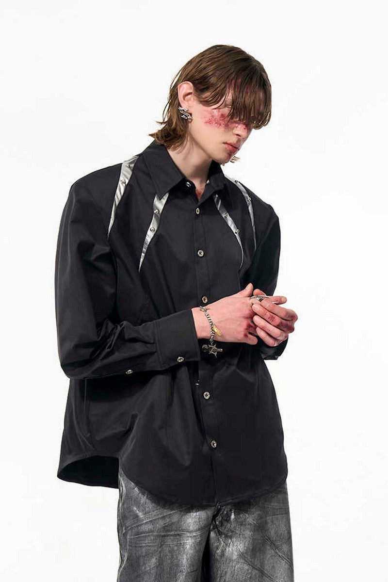 Studded Patchwork Long Sleeve Shirt