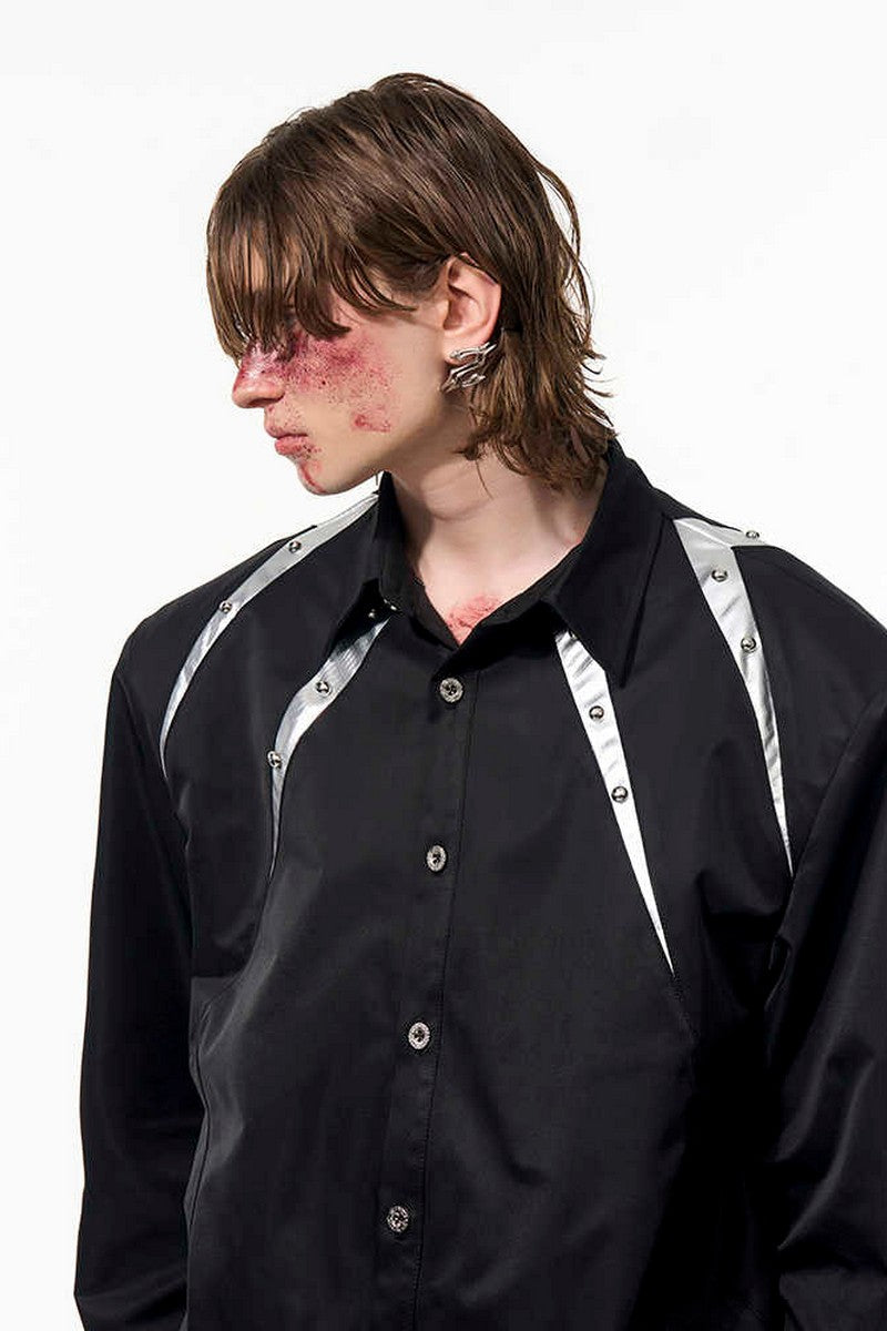 Studded Patchwork Long Sleeve Shirt