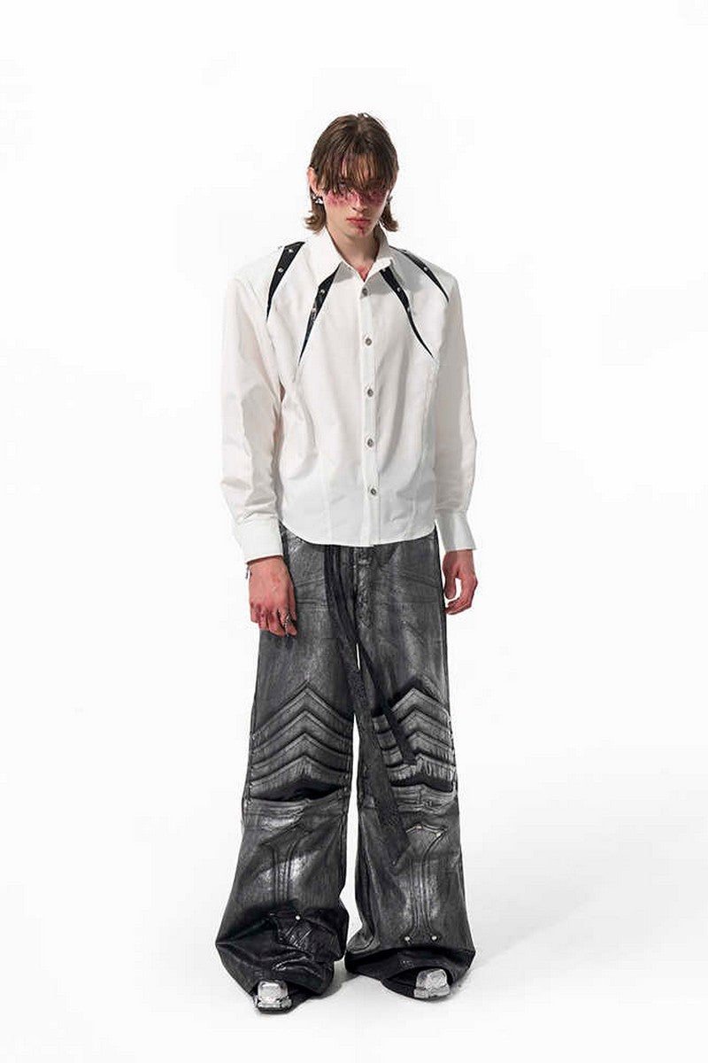 Studded Patchwork Long Sleeve Shirt