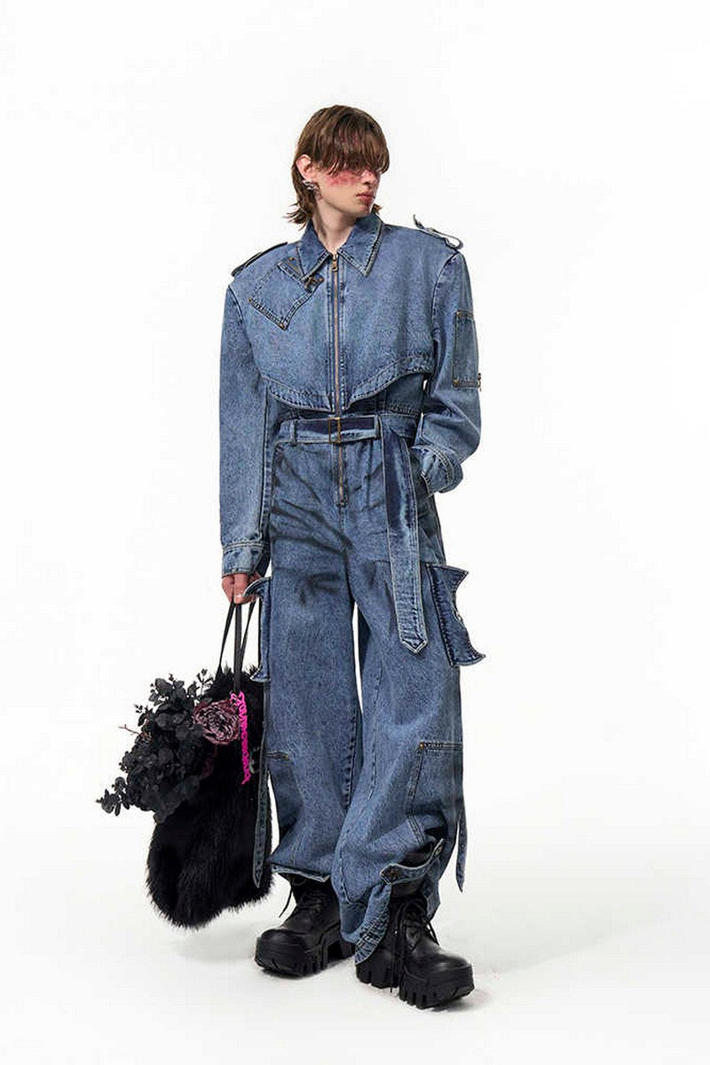 Distressed Washed Denim Jumpsuit