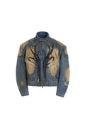 Distressed Hand-Painted Structured Denim Jacket