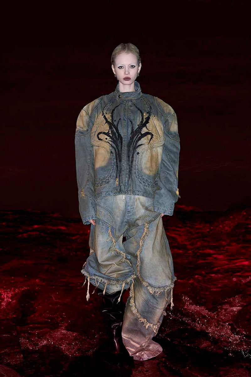 Distressed Hand-Painted Structured Denim Jacket