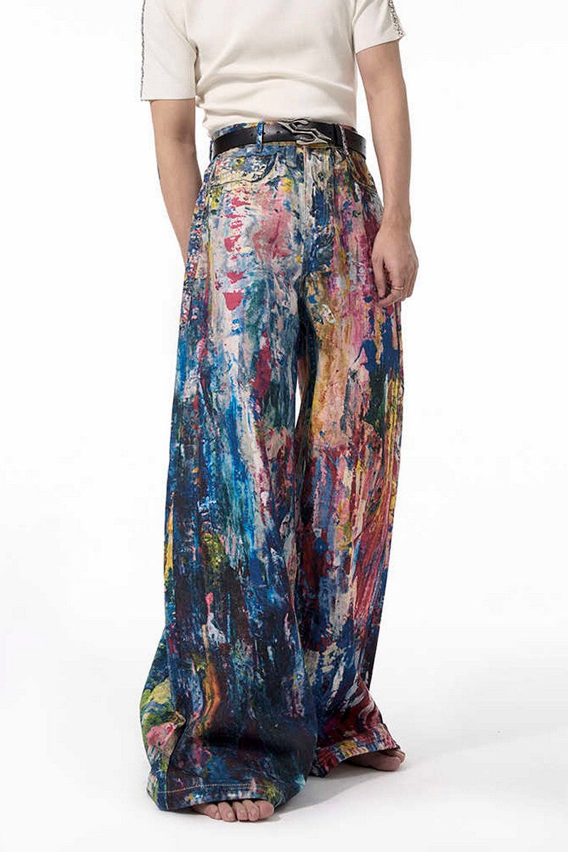 Graffiti Oil Painting Wide Jeans