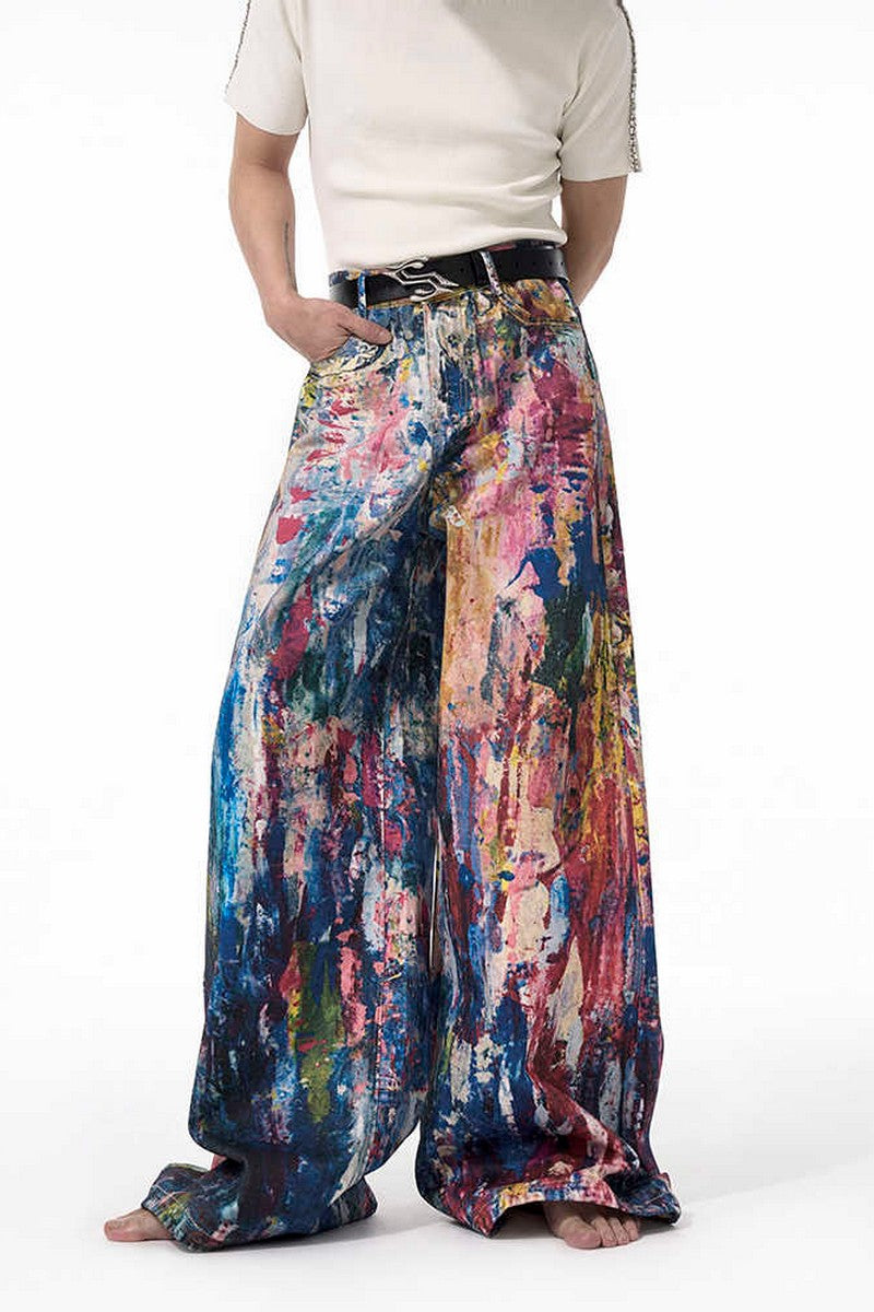 Graffiti Oil Painting Wide Jeans