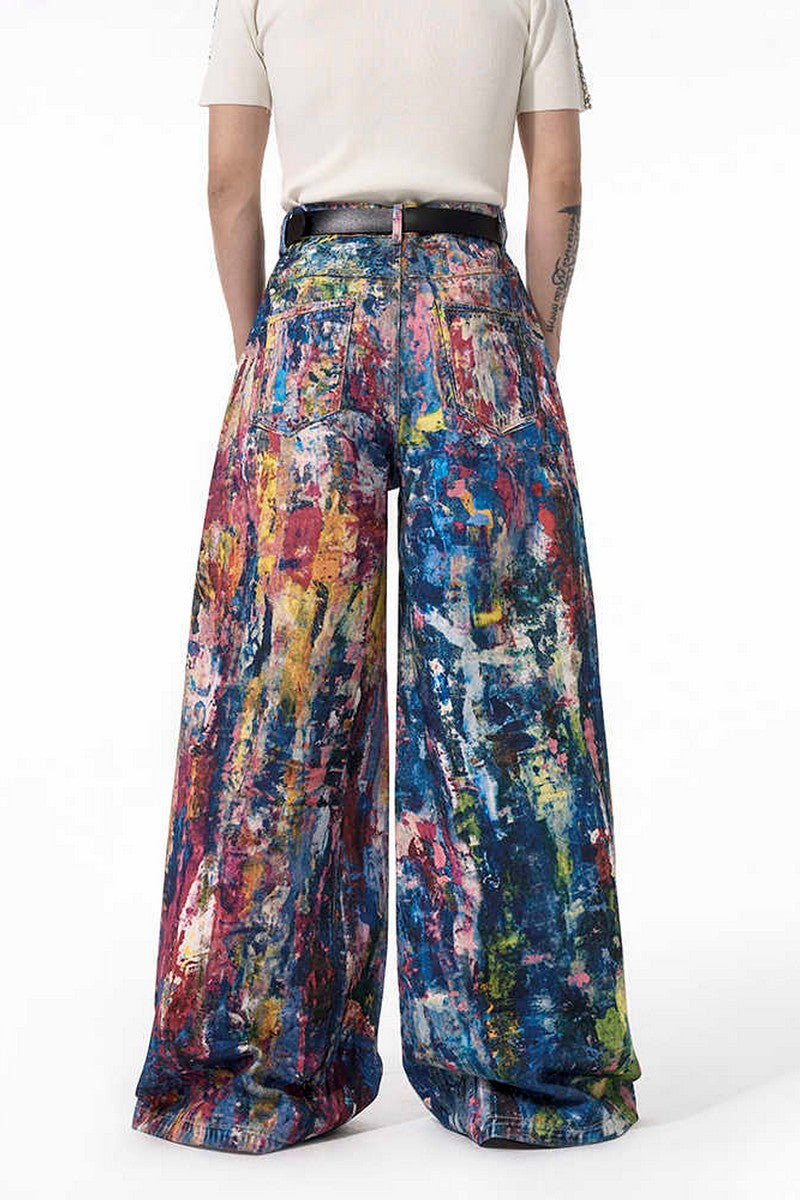 Graffiti Oil Painting Wide Jeans