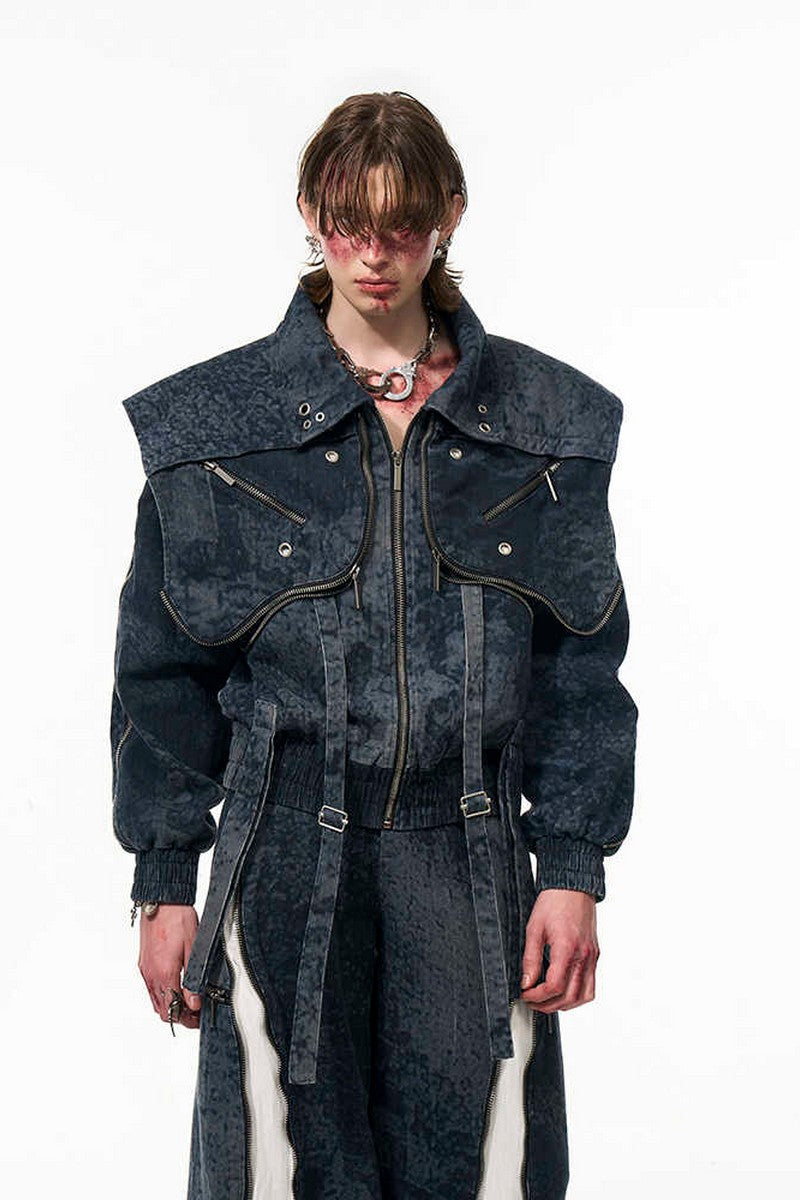 Zipper Patchwork Double Layer Denim Jacket