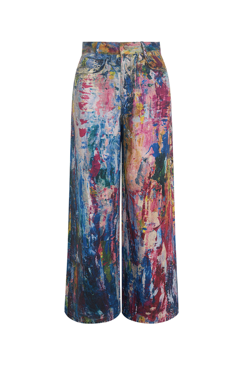 Graffiti Oil Painting Wide Jeans